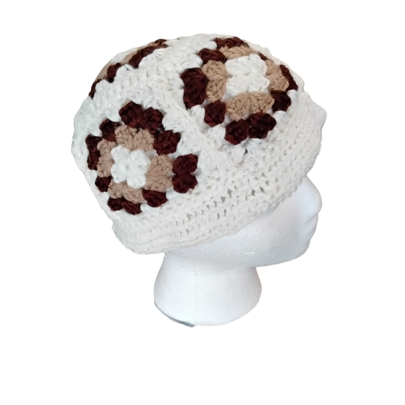 Hand Crafted Accessories - Crochet Bucket Hat Womens One Size Boho Festival Grandmacore Neutral 90s Y2K